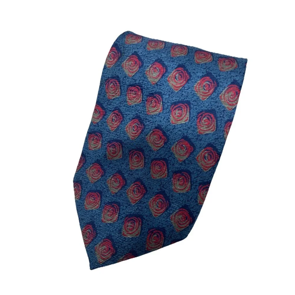 Rivetz of Boston 100% Silk Blue Red Geometric Pattern Neck Tie 56.75